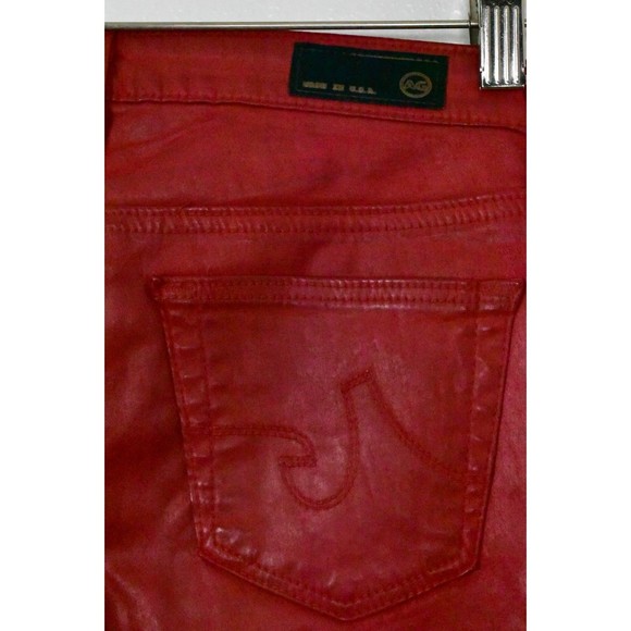 AG Adriano Goldschmied Legging 24 Super Skinny Coated Leatherette Ankle Jean Red - Picture 11 of 14